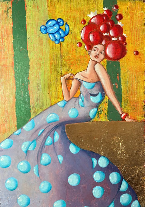 Woman with red ball gown